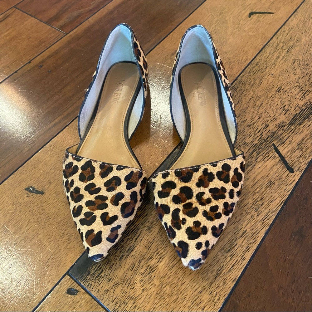 J Crew Zoe Calf Hair Leopard Print D’Orsay Flat